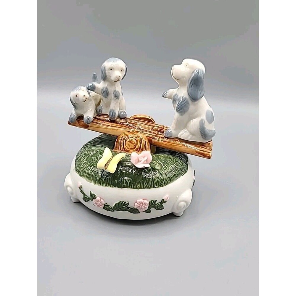 1991 Summit Collection Dogs Oh What A Beautiful Morning Seesaw Music Box